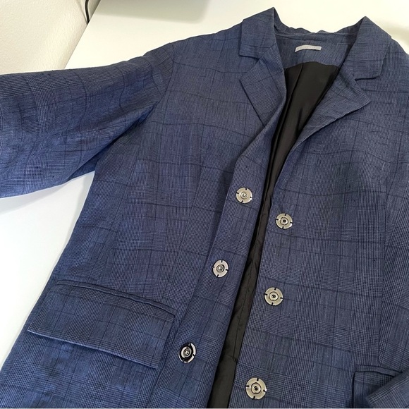12 Storeez Relaxed Linen Boyfriend Blazer Jacket Blue Glen Plaid Small - Picture 7 of 14